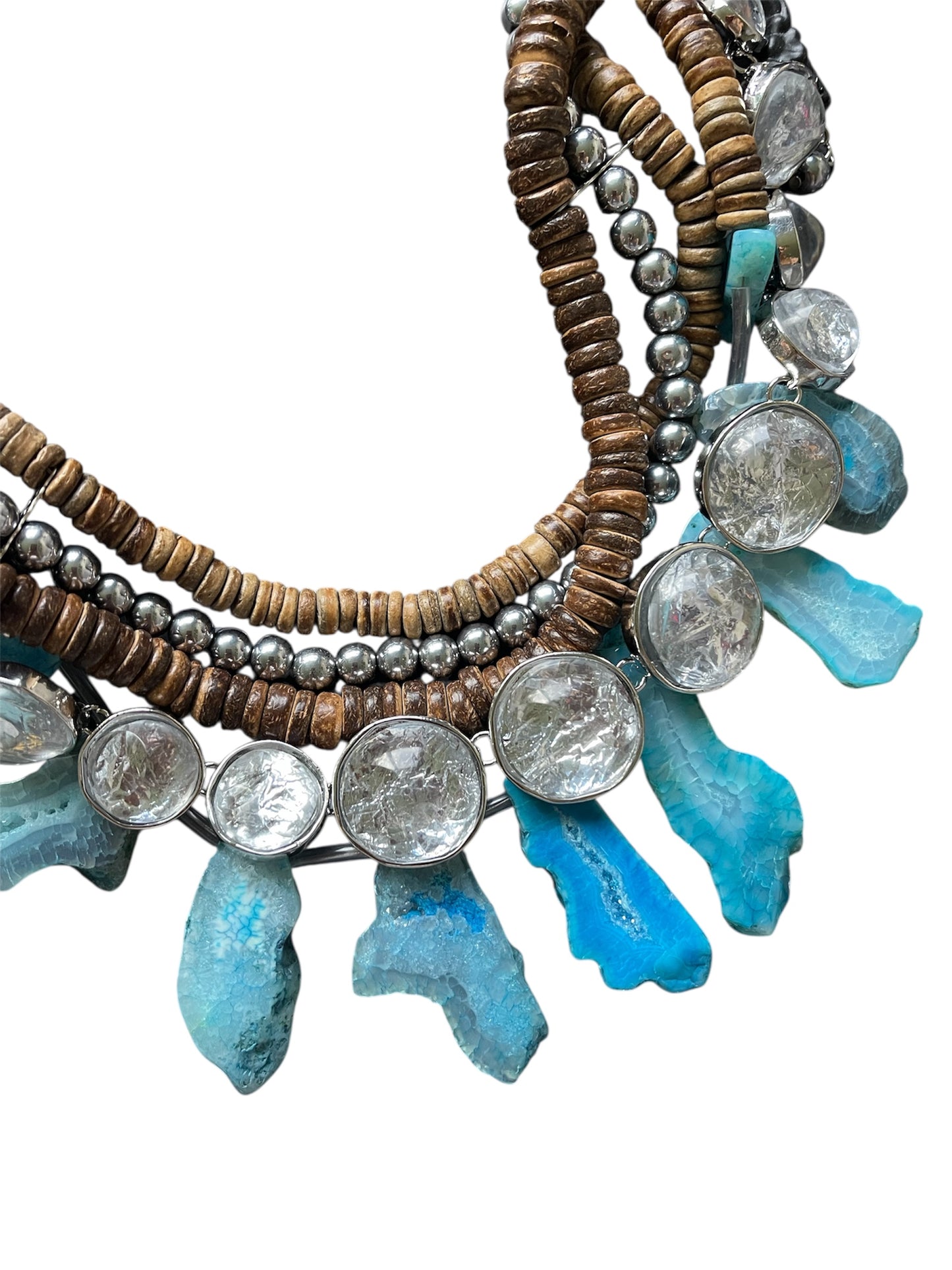 Wood Bead Choker with Hematite and Agate