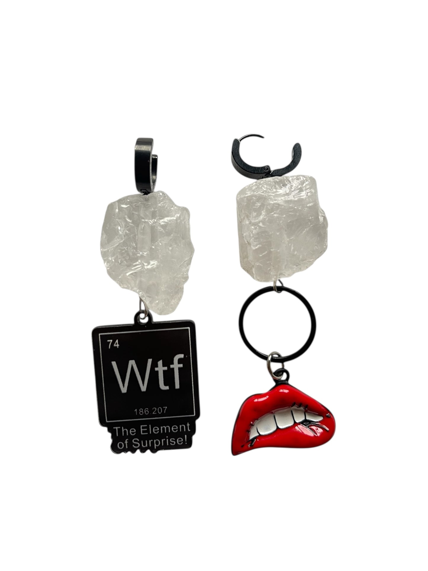 Stainless Steel Earrings with Rock Crystal, Metal & Plastic Charms