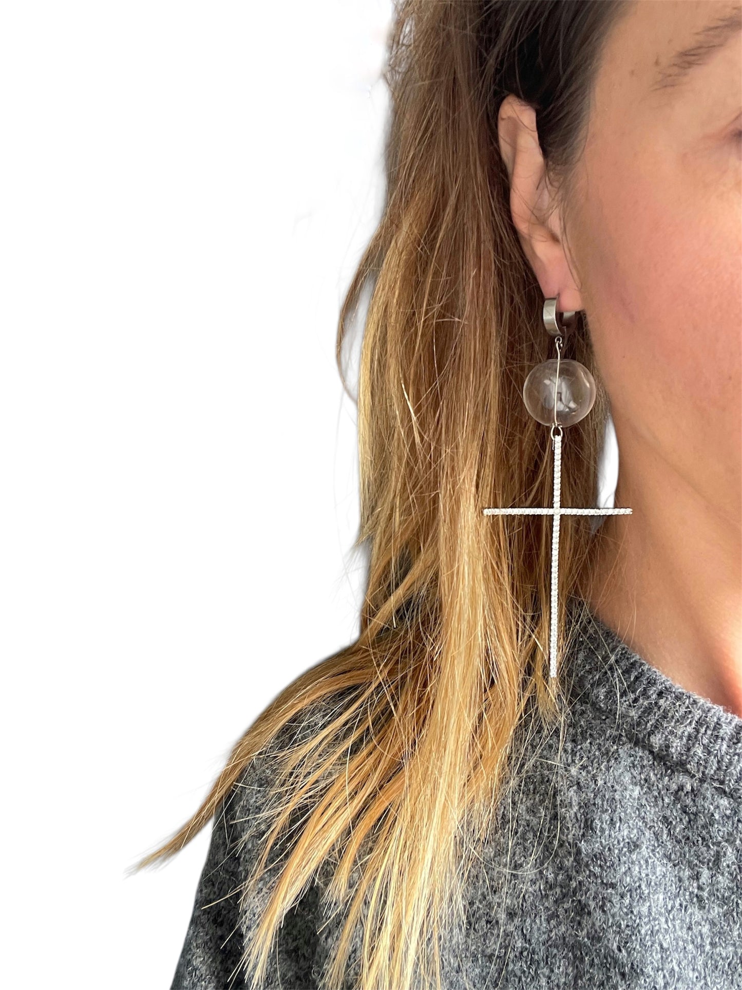 Stainless Steel Earrings with Glass Beads & Metal Charms