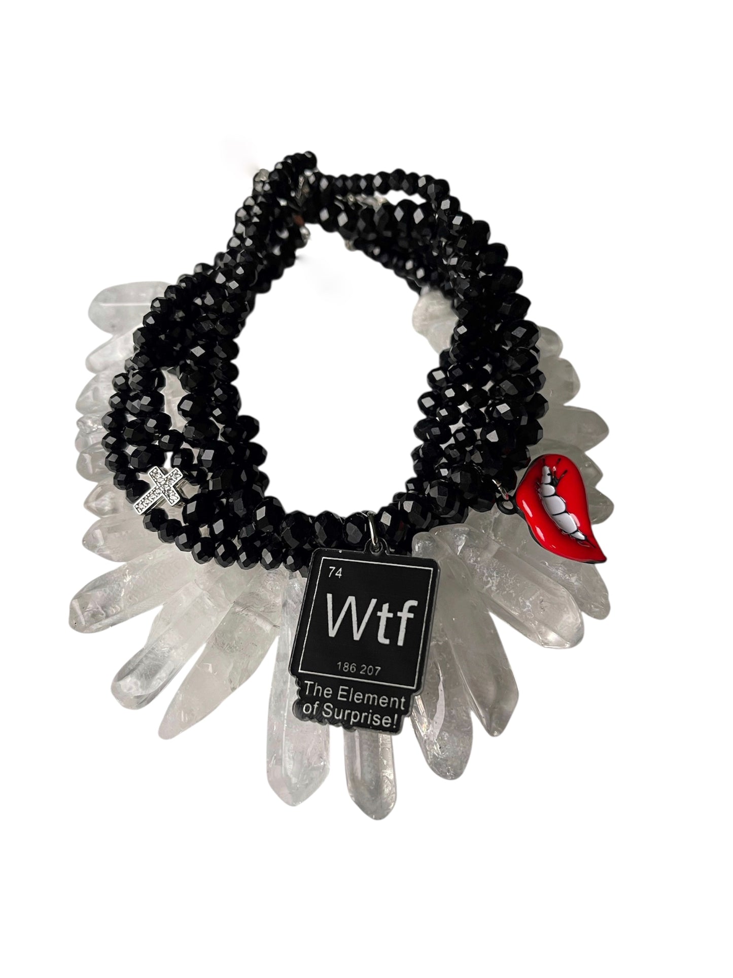 Czech Glass Choker with Rock Crystal, Metal & Plastic Charms