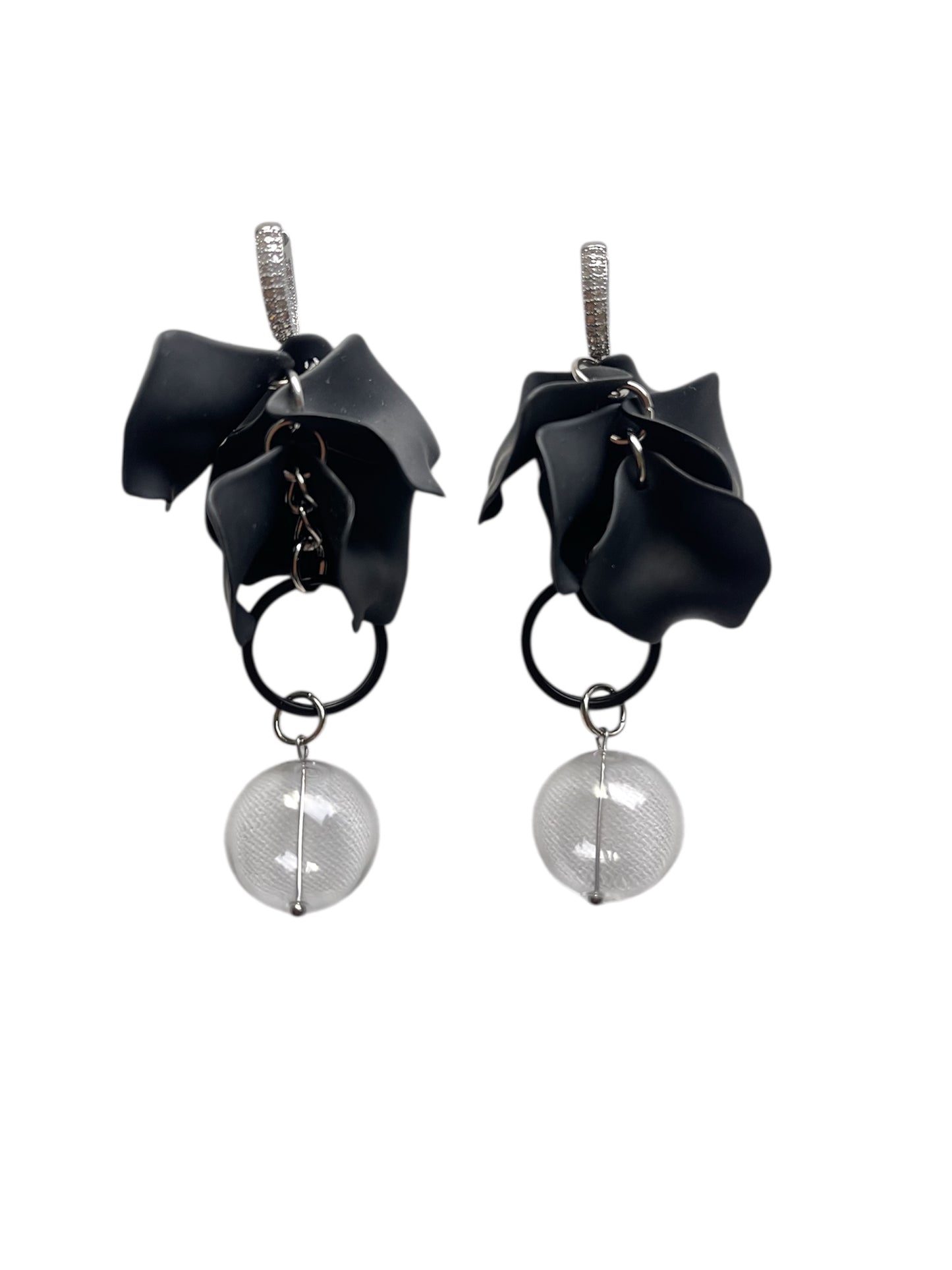 Metal Earrings, Plastic Petals, Glass Beads