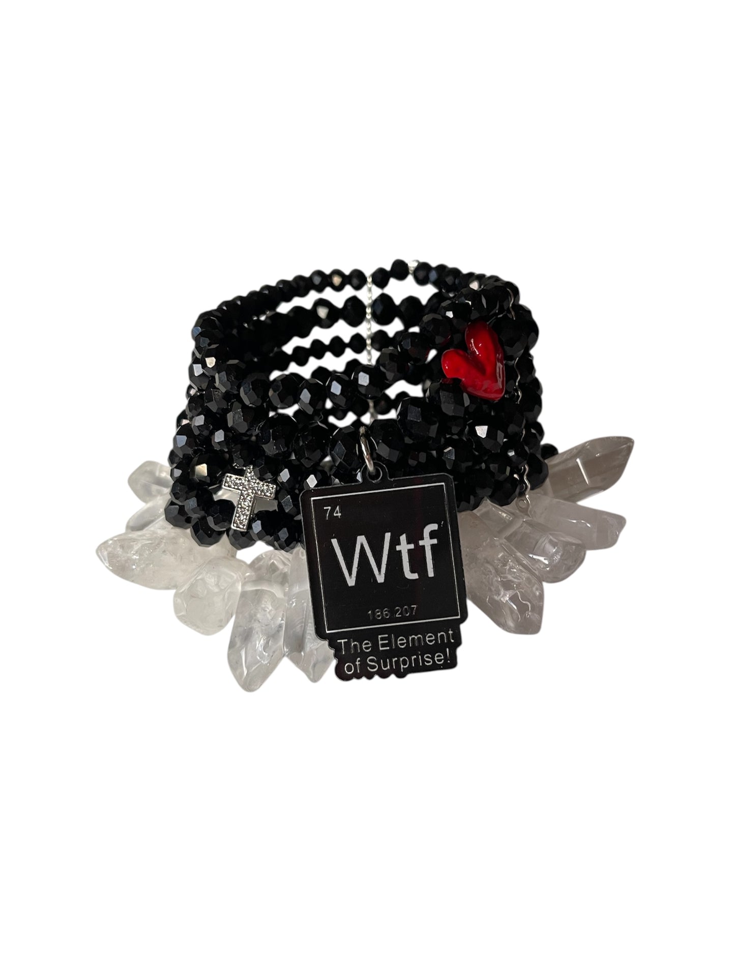 Czech Glass Bracelet with Rock Crystal, Metal & Plastic Charms