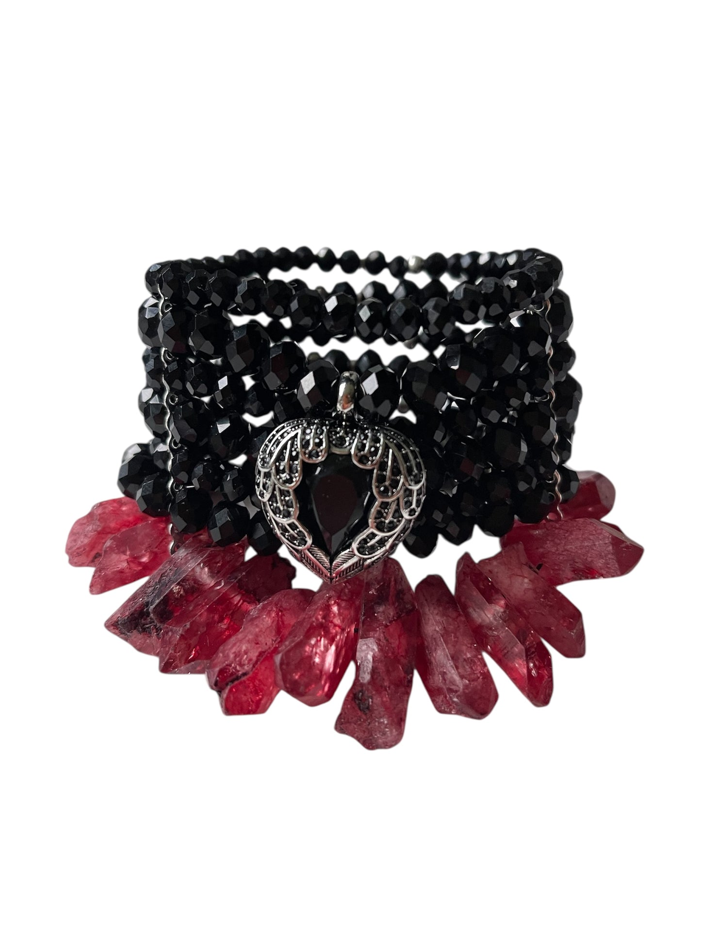 Bracelet with Czech Glass, Quartz & Sterling Silver Charm