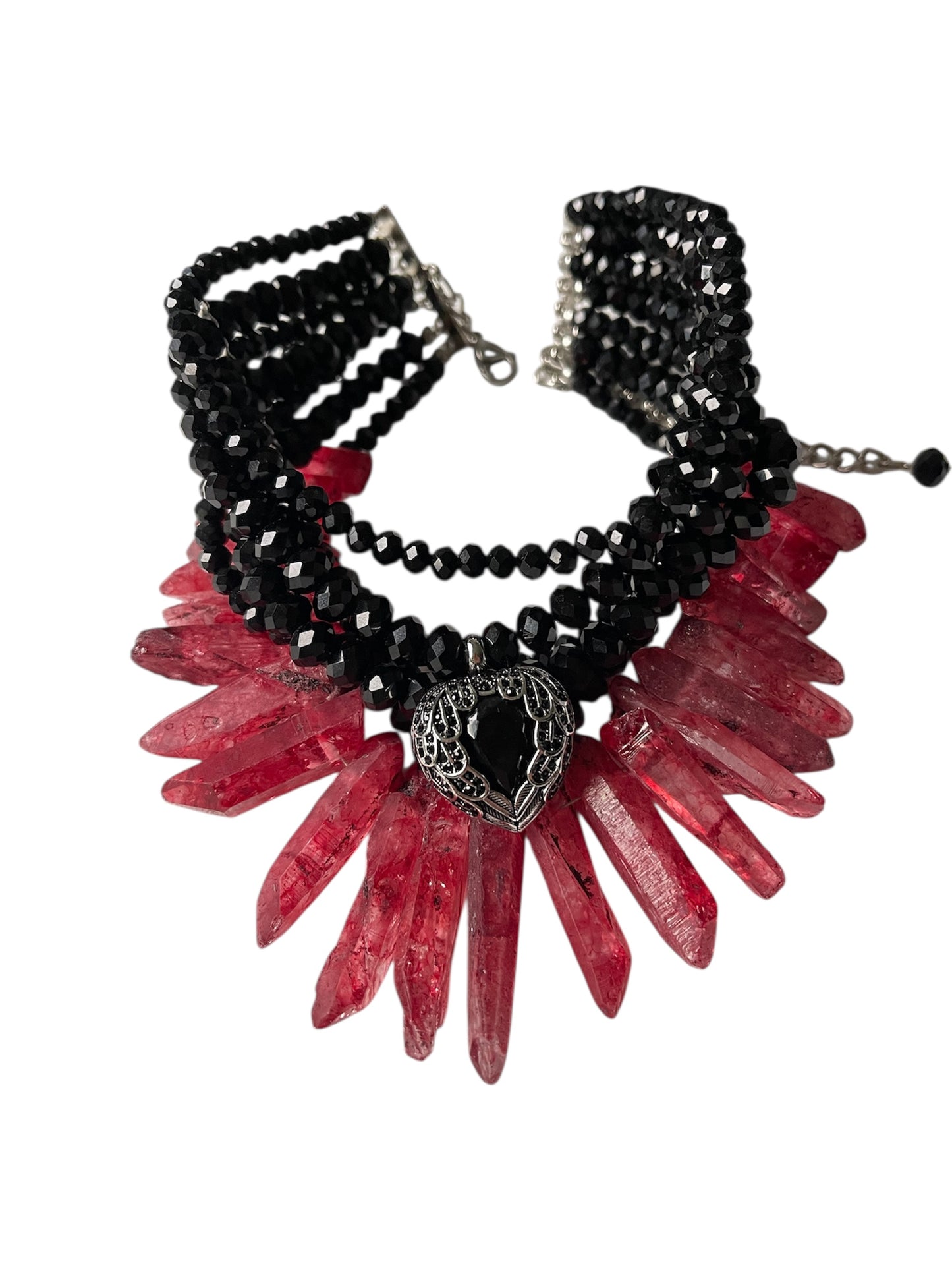 Choker with Czech Glass, Quartz & Sterling Silver Pendant