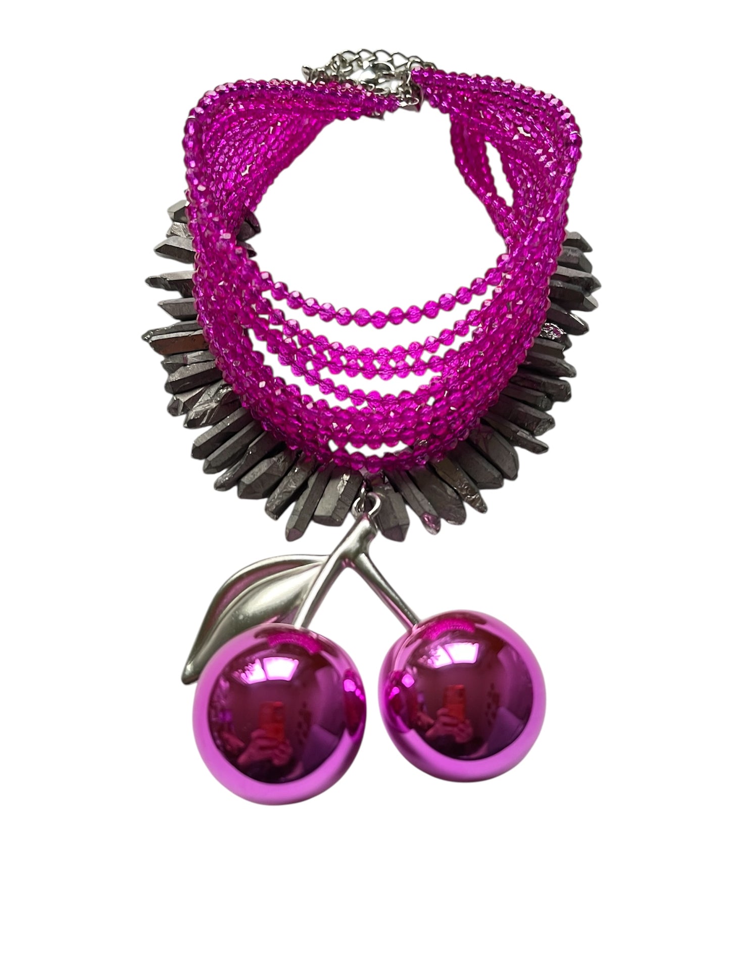 Choker Necklace with Czech Glass, Quartz and Metal Pendant