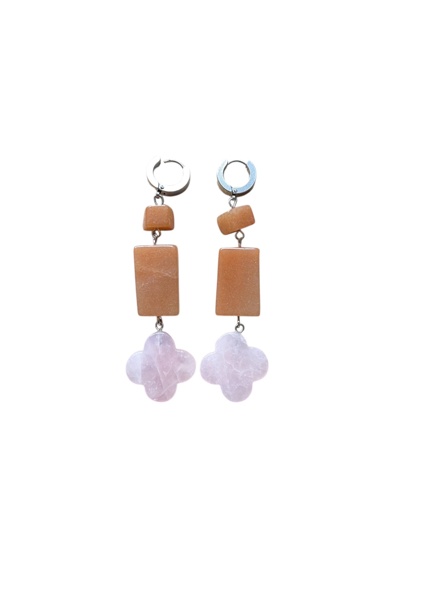 Stainless Steel Earrings with Rose Quartz & Peridot