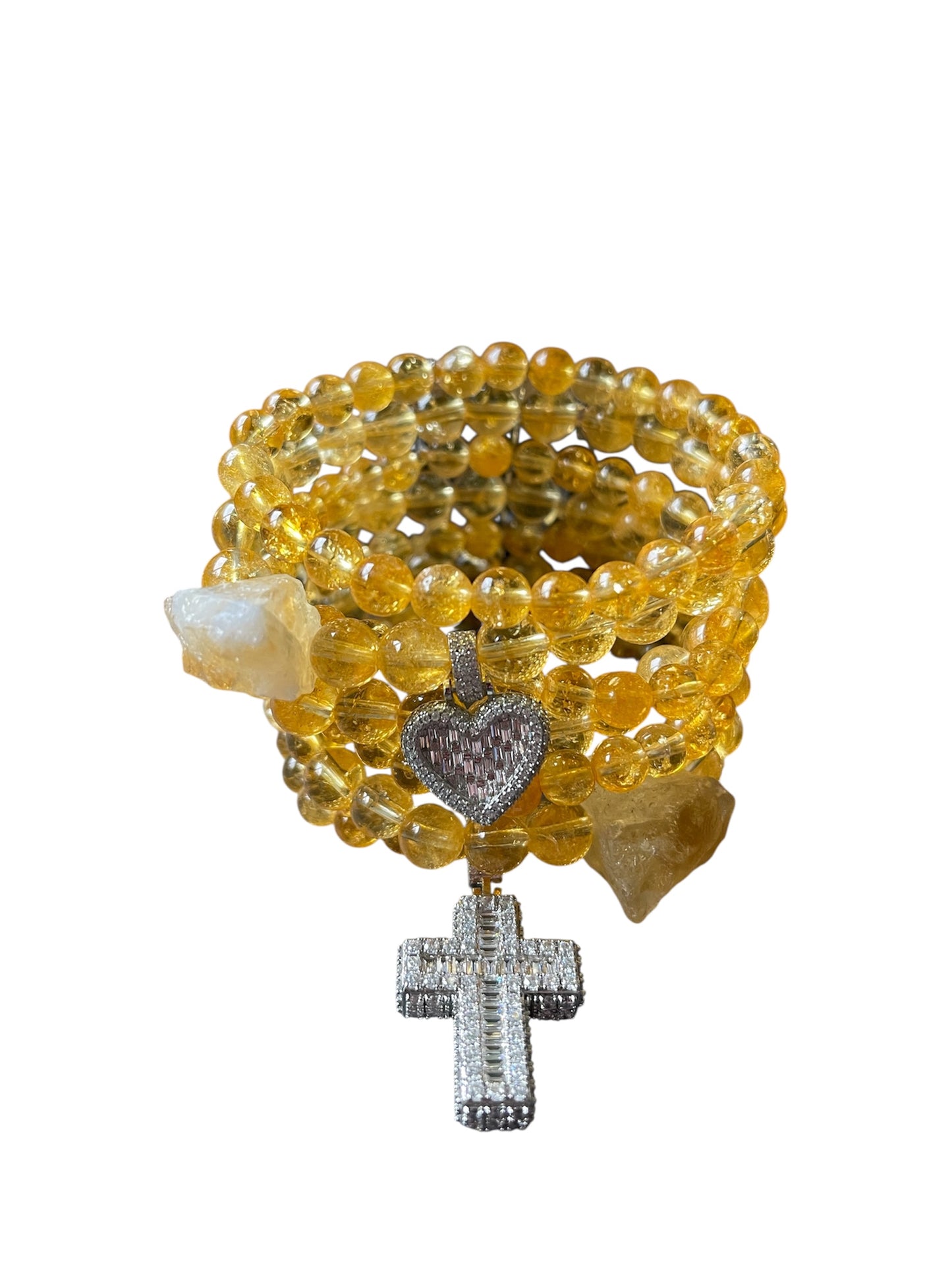 Citrine Beaded Bracelet with Cross & Heart Charms