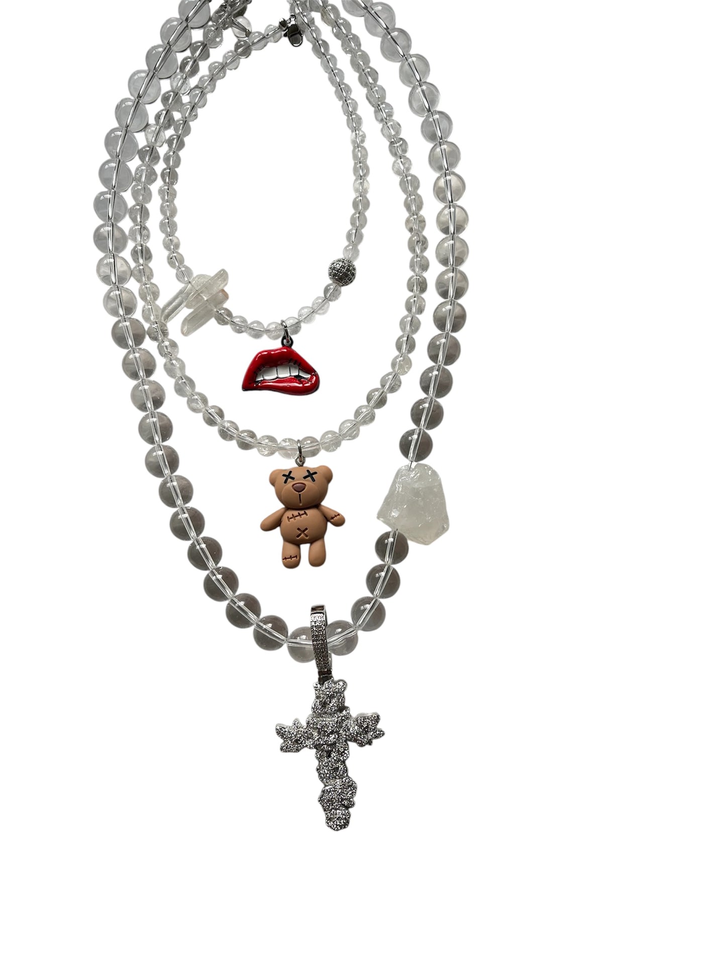 3-Piece Rock Crystal Jewelry Set with Metal and Plastic Elements