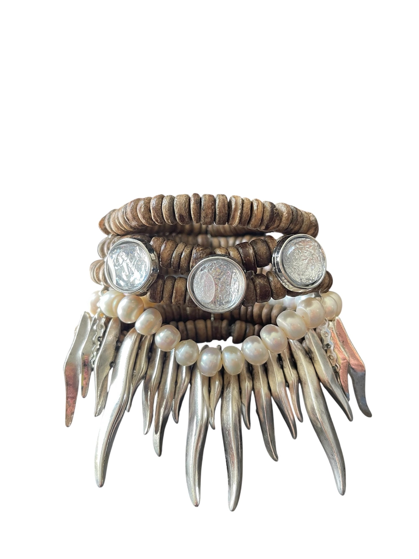 Boho Style Pearl and Wood Bracelet
