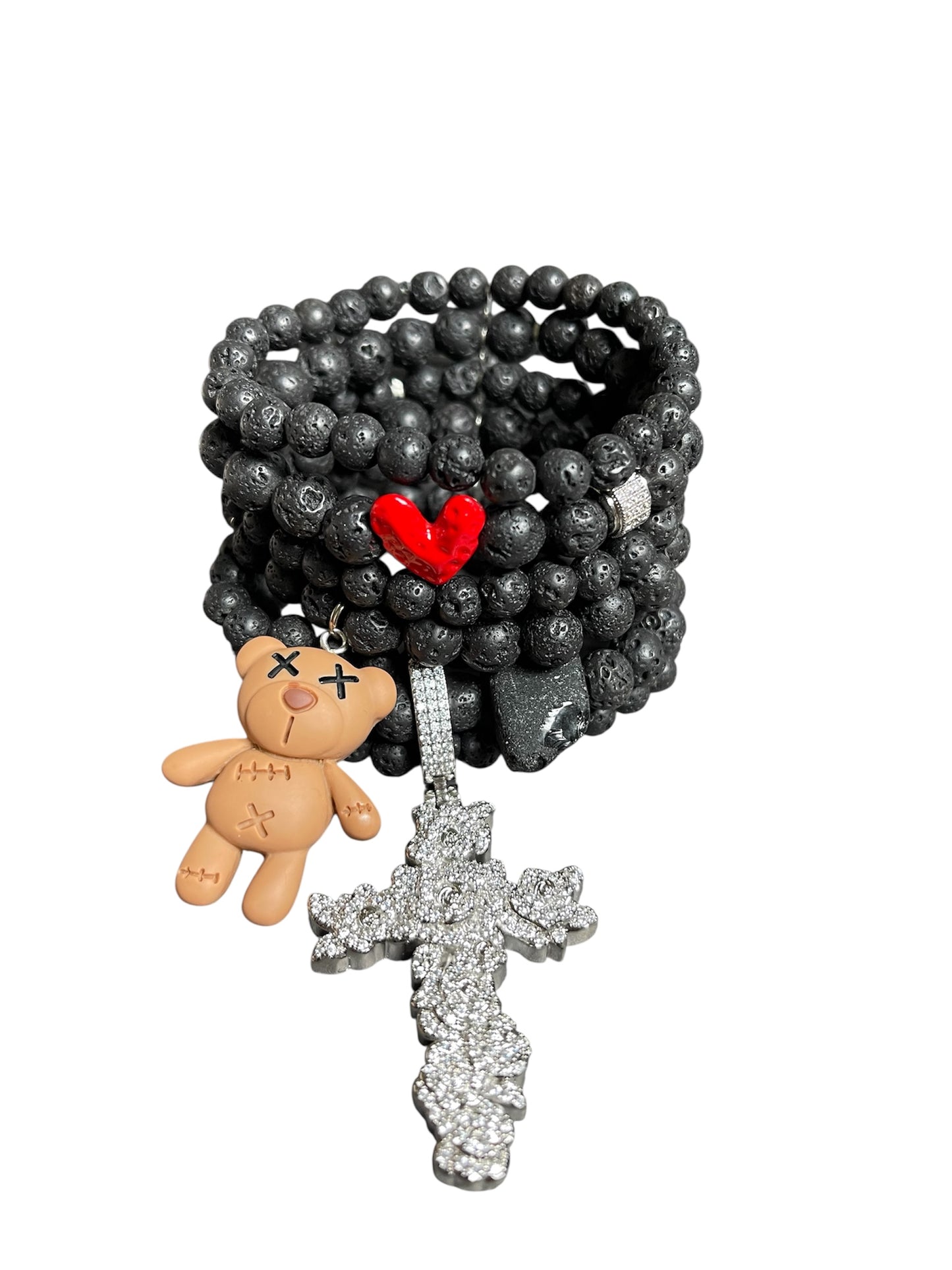 Black Lava Stone Bracelet with Elegant Charms