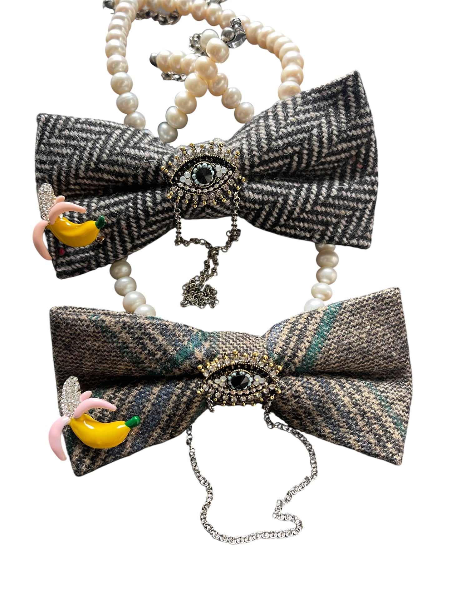 Wool Bowtie with Brooches