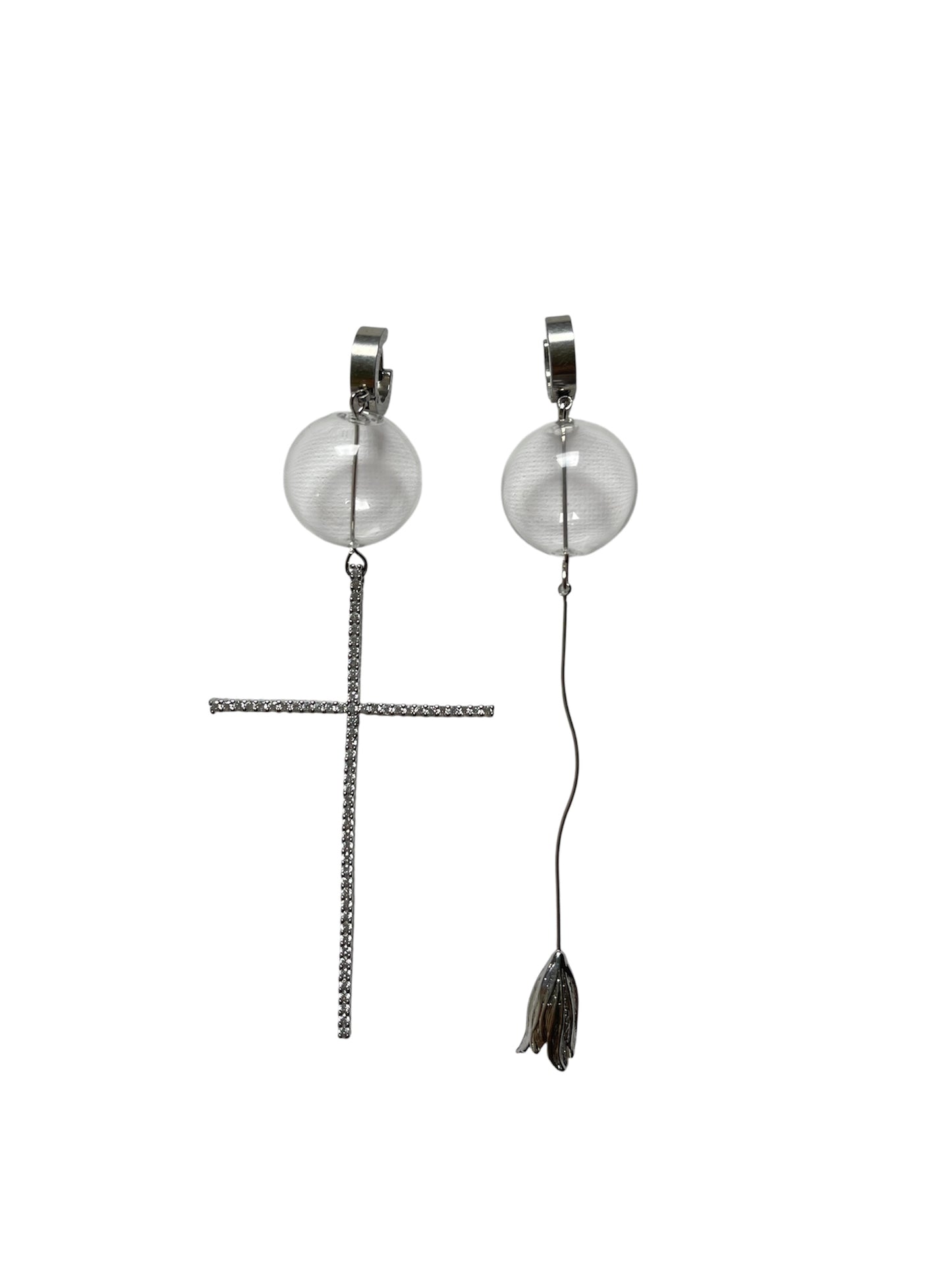 Stainless Steel Earrings with Glass Beads & Metal Charms