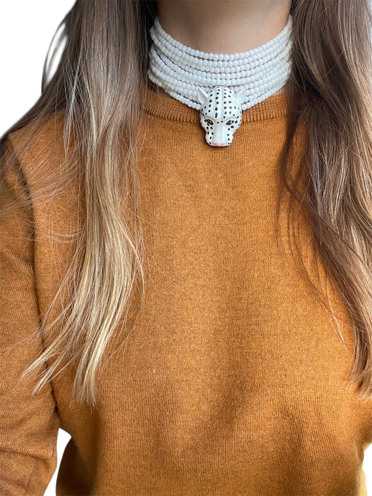 White Choker with Metal Pendant