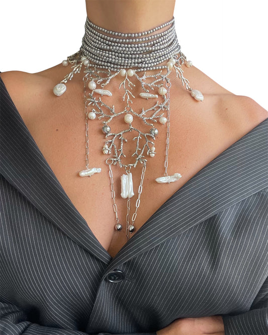 Ethereal Multilayer Baroque Pearl Branch Choker Necklace