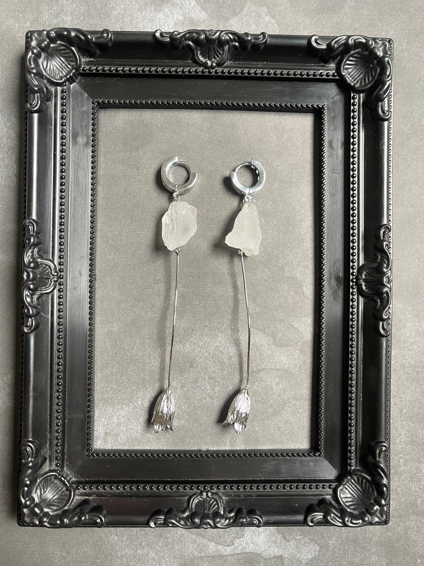 Rock Crystal Earrings with Metal Detail