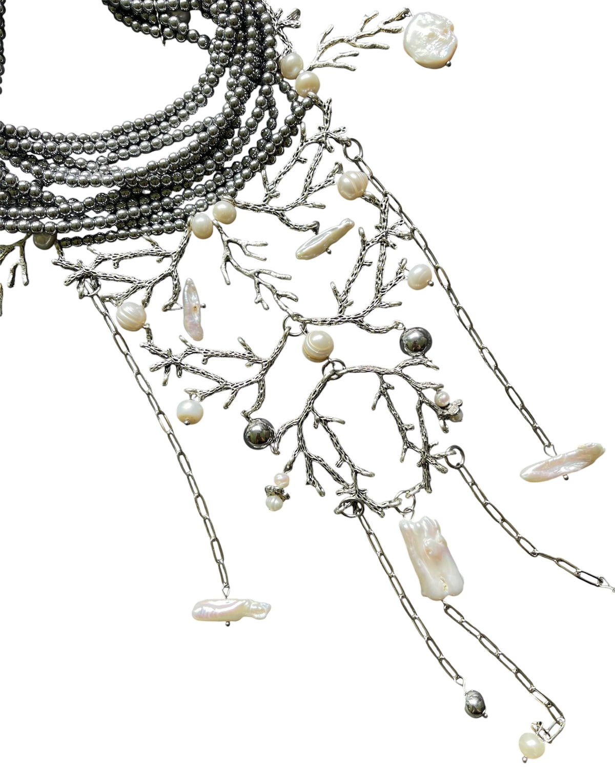 Ethereal Multilayer Baroque Pearl Branch Choker Necklace