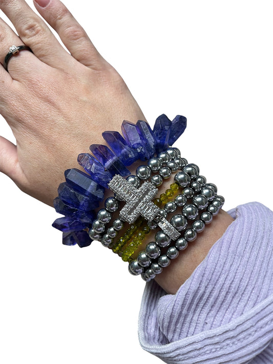 Hematite Bracelet with Czech Glass and Quartz