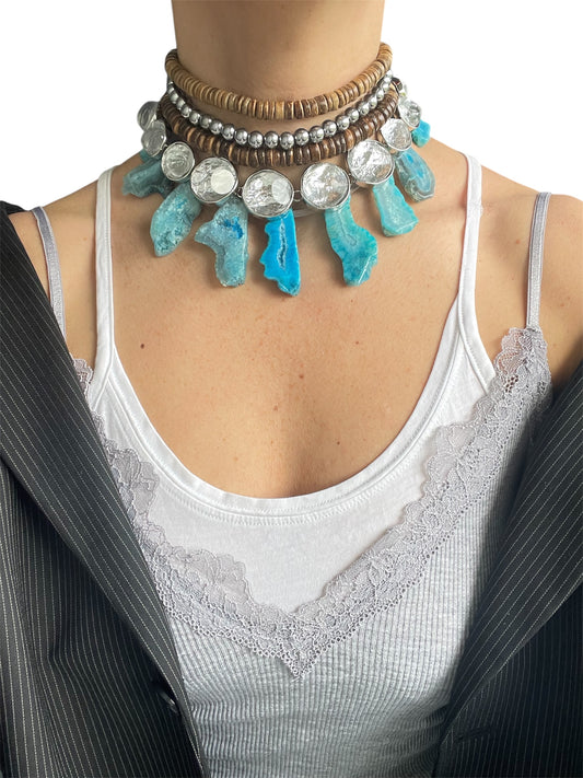 Wood Bead Choker with Hematite and Agate