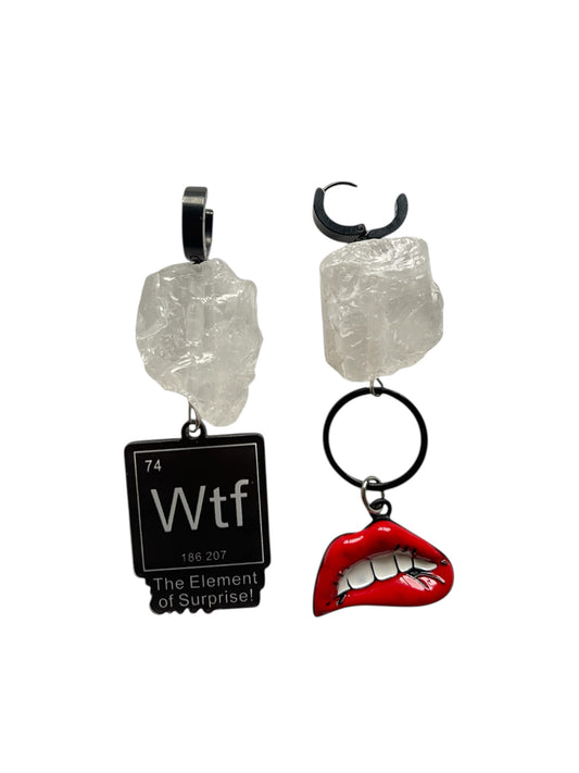 Stainless Steel Earrings with Rock Crystal, Metal & Plastic Charms