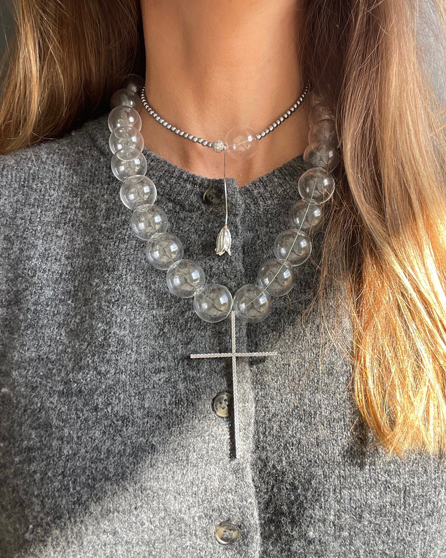 2-Piece Jewelry Set – Hematite and Glass Beads with Stainless Steel Details