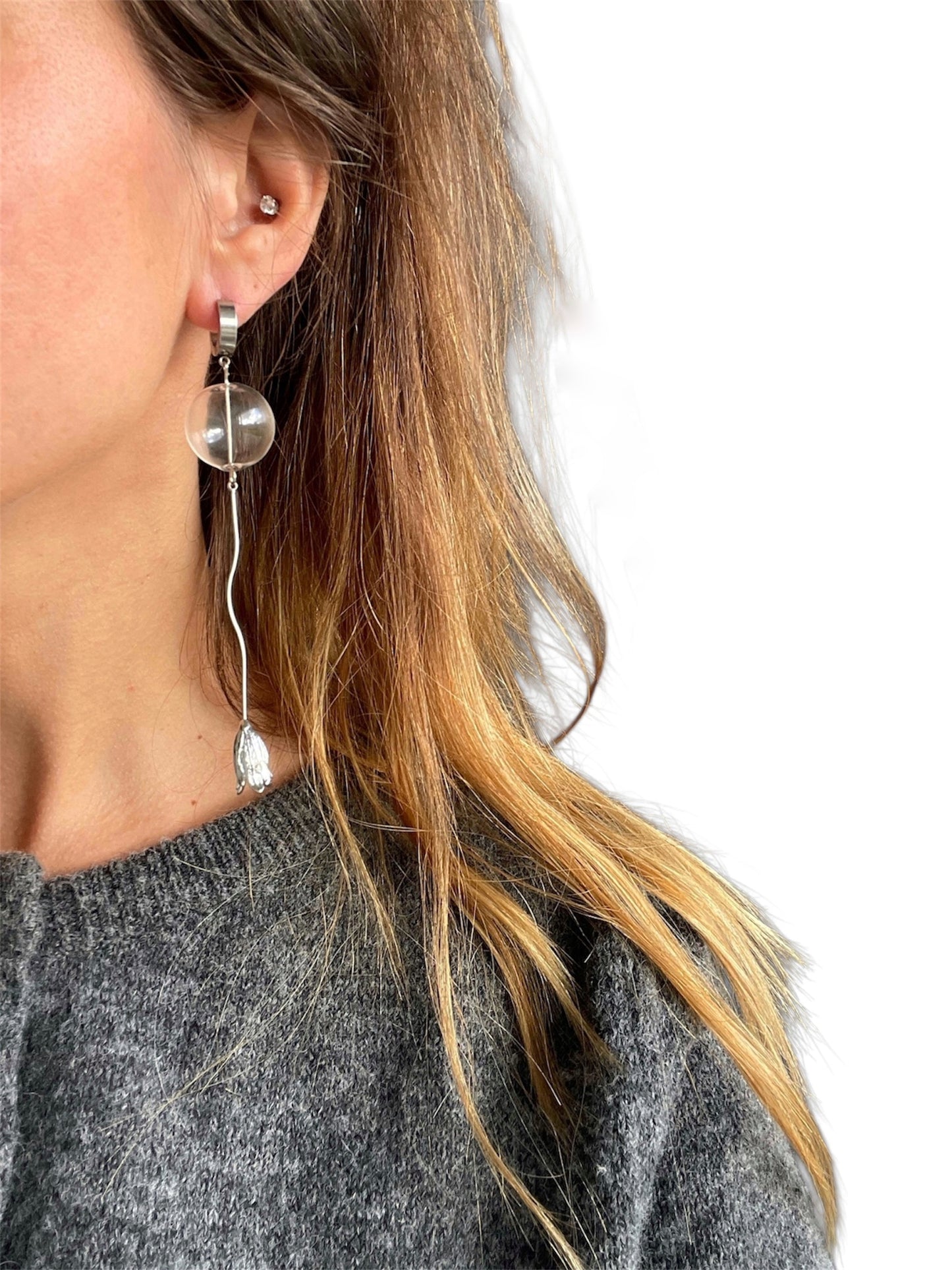 Stainless Steel Earrings with Glass Beads & Metal Charms