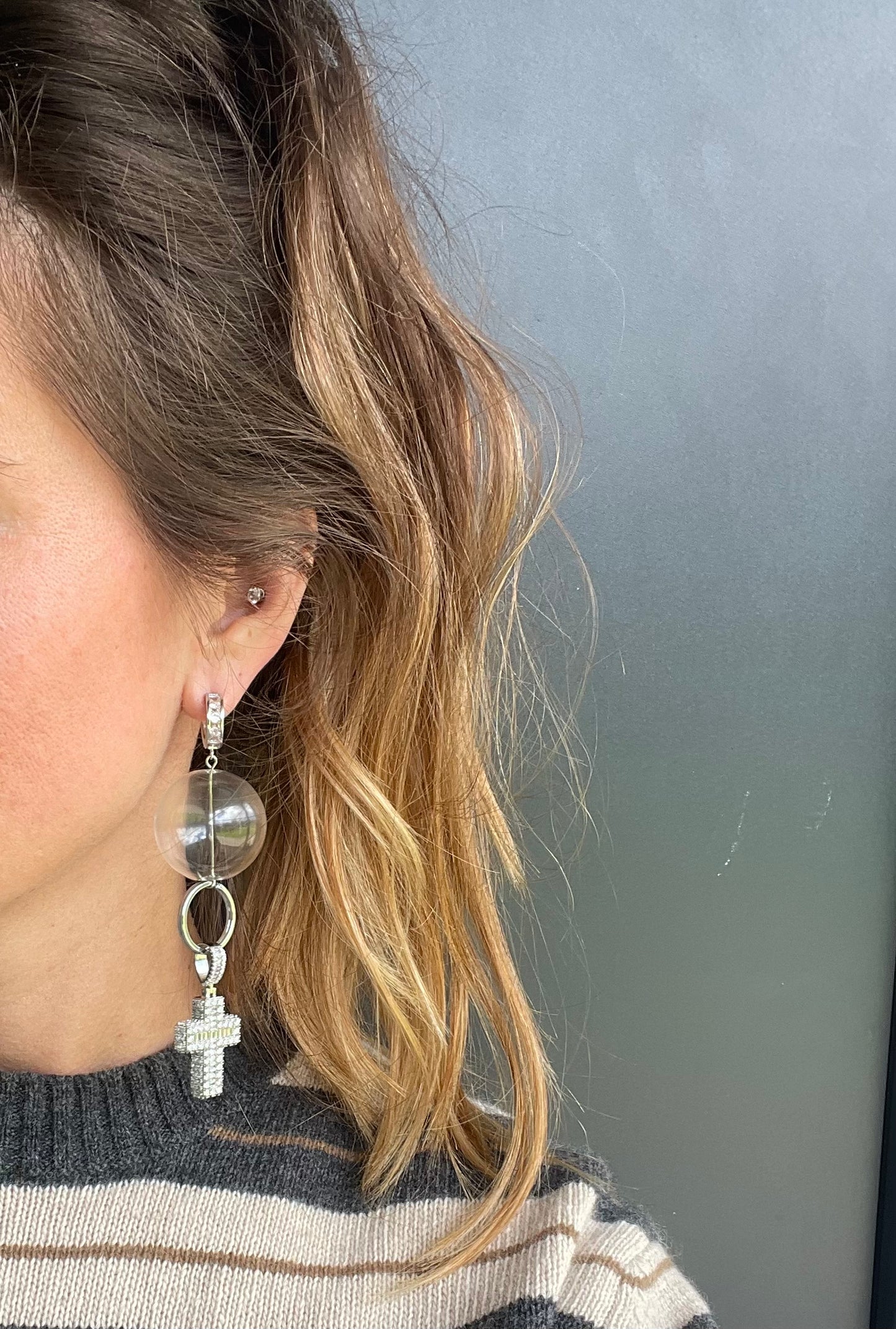 Stainless Steel Earrings with Glass Bead