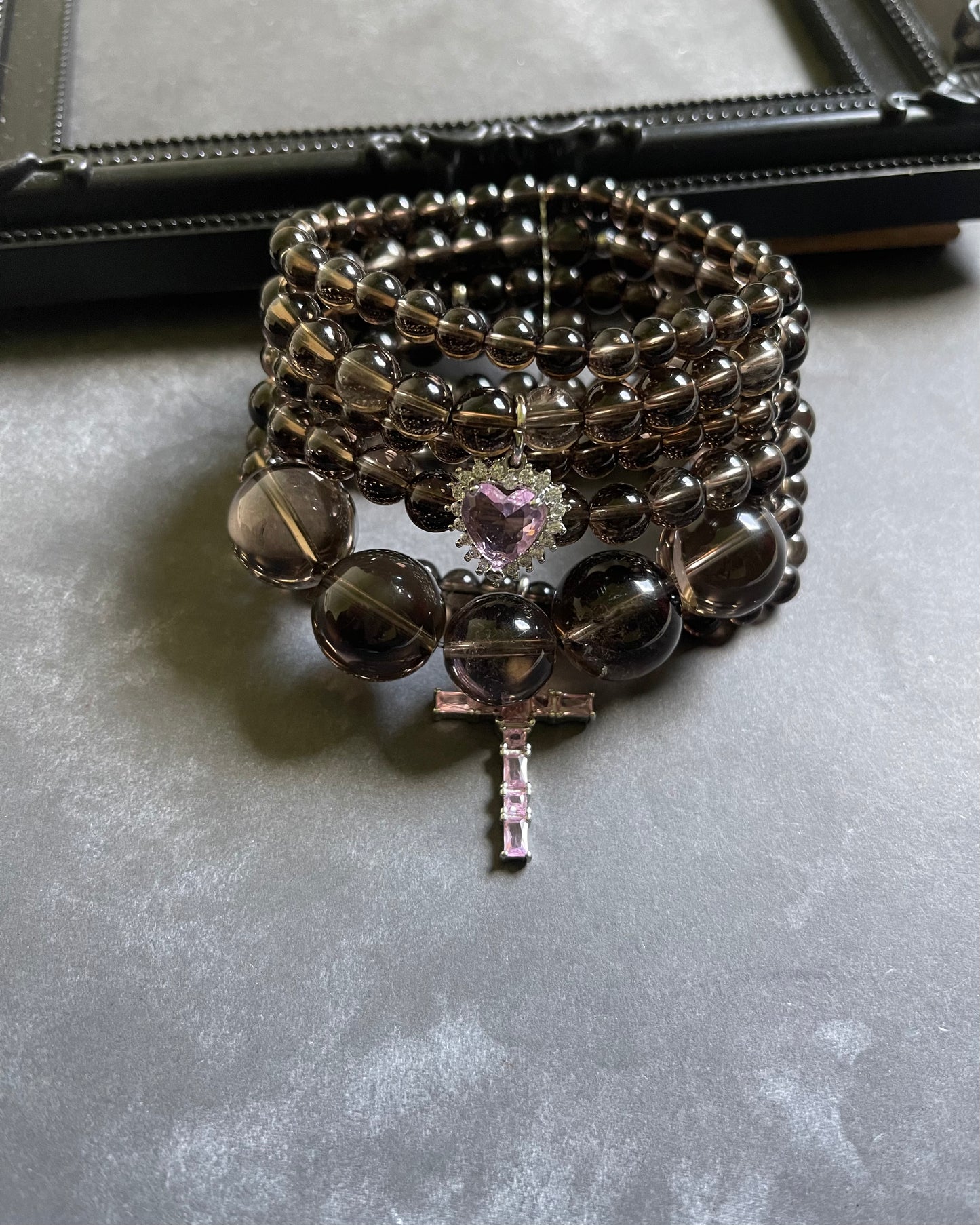 Smoky Quartz Bracelet with 925 Sterling Silver & Zircon Pendant