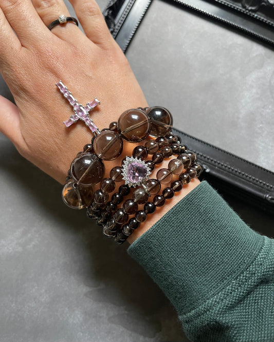 Smoky Quartz Bracelet with 925 Sterling Silver & Zircon Pendant