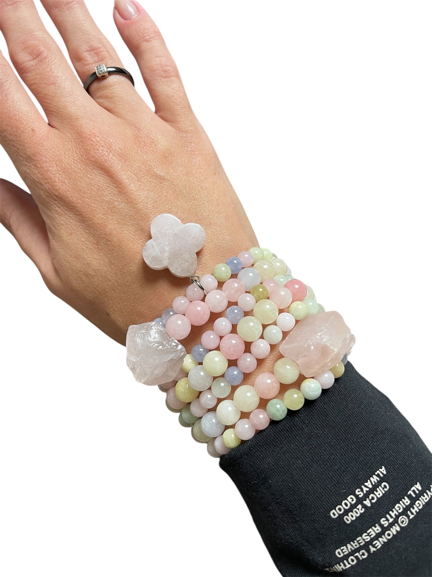 Elastic Bracelet with Morganite & Rose Quartz