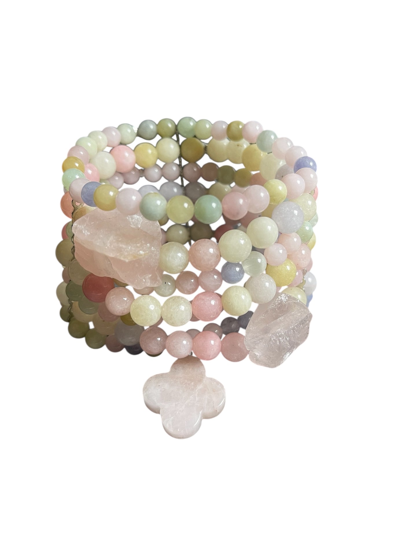 Elastic Bracelet with Morganite & Rose Quartz