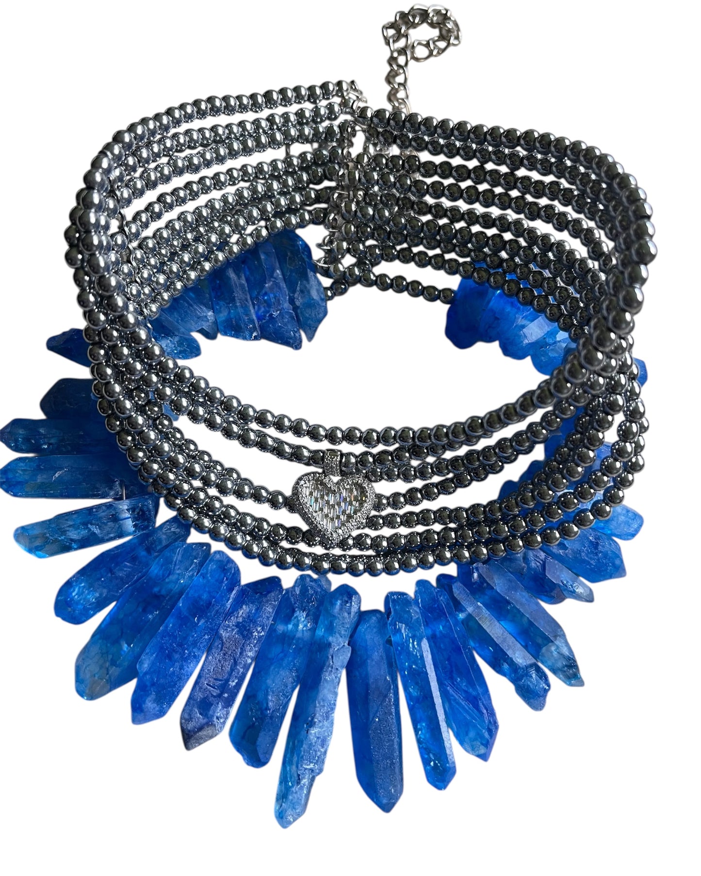 Hematite and Quartz Choker with Zircon Metal Pendant