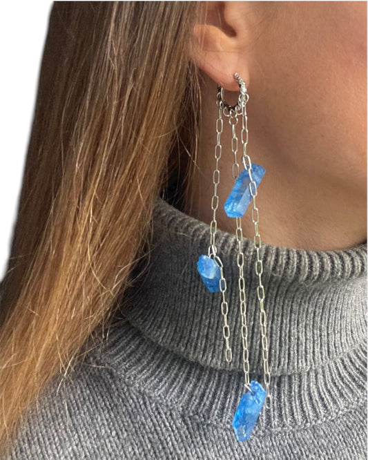 Stainless Steel  Blue Quartz Earrings