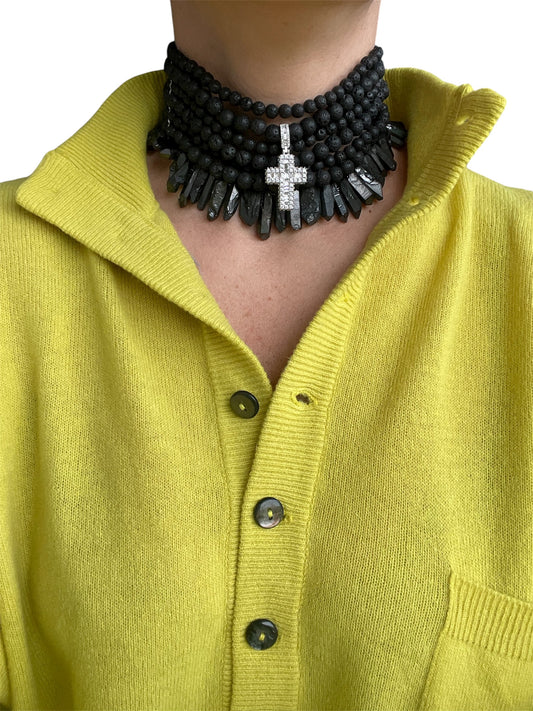 Lava Stone Choker with Quartz