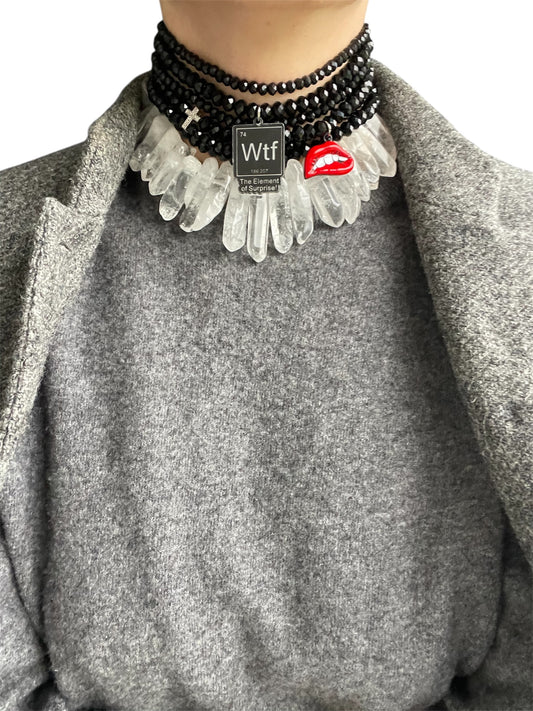 Czech Glass Choker with Rock Crystal, Metal & Plastic Charms