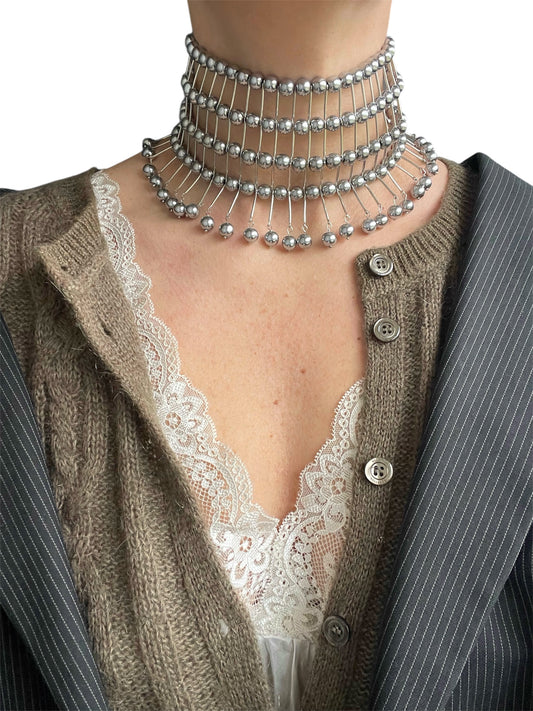 Hematite Choker Necklace with Stainless Steel