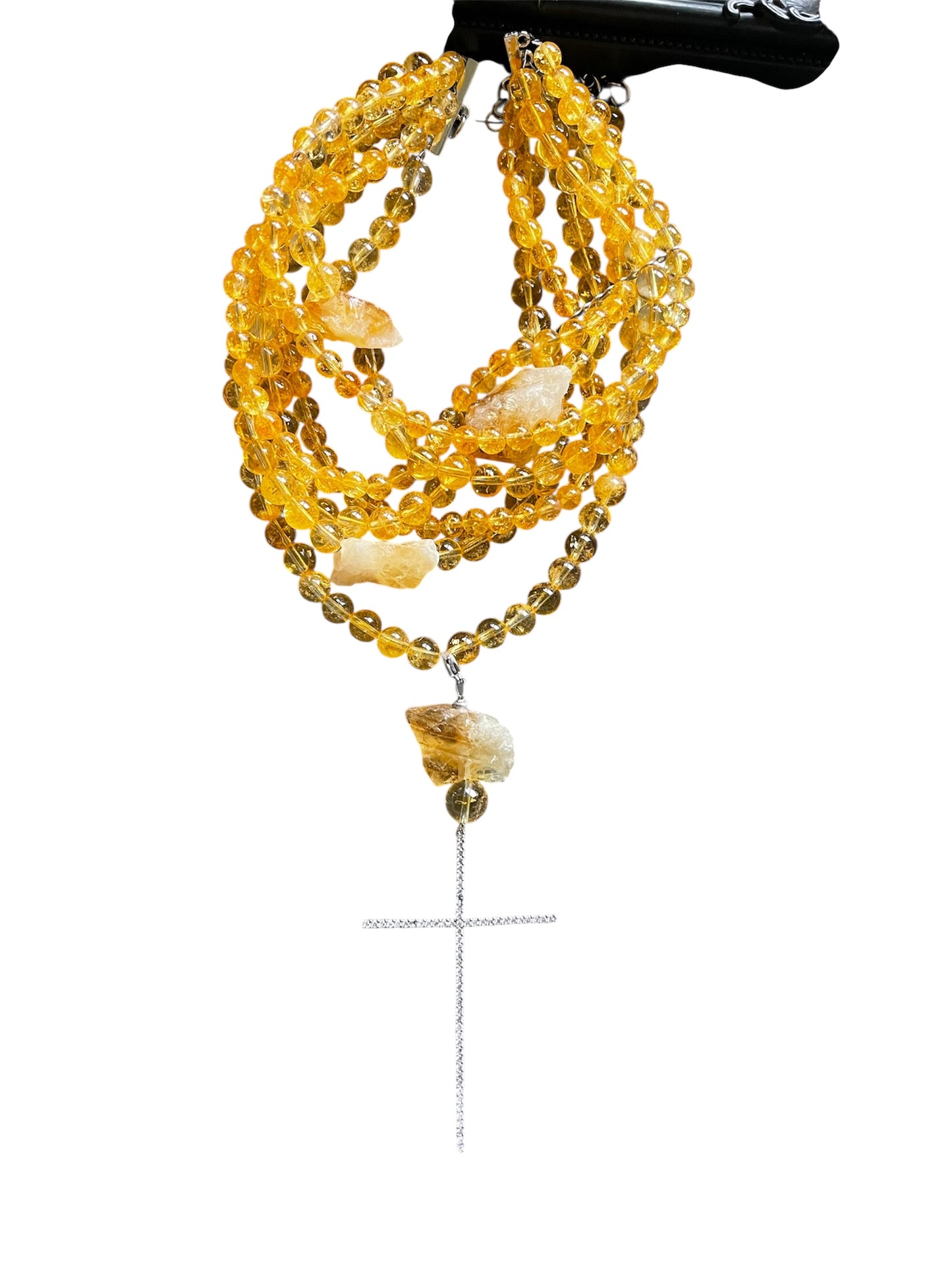 Citrine Choker Necklace with Zirconia Cross Charm