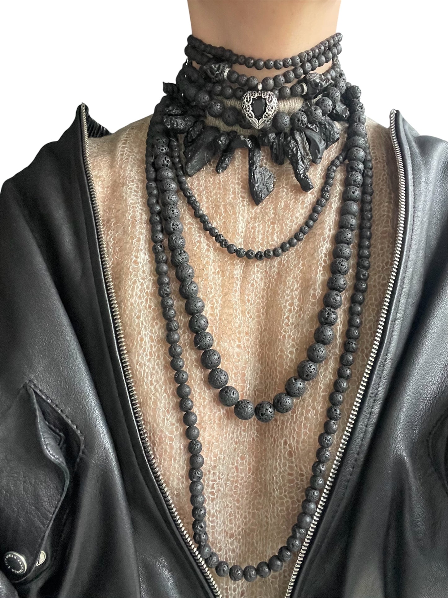 Lava Stone Choker with Raw Tourmaline