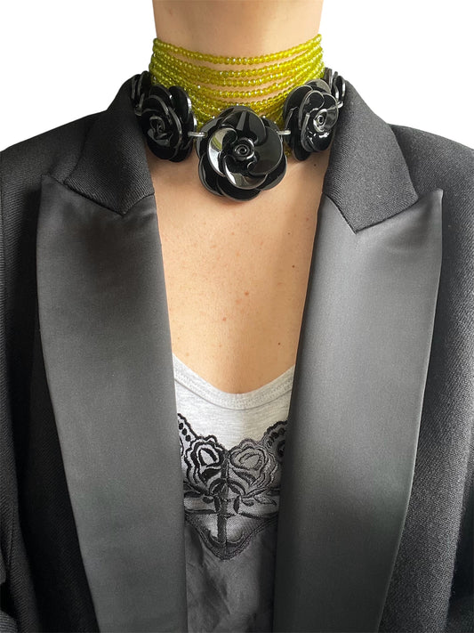 Choker Necklace with Czech Glass Beads & Floral Accents