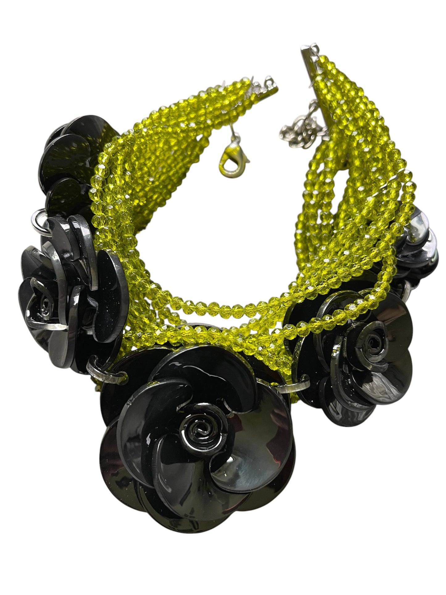 Choker Necklace with Czech Glass Beads & Floral Accents