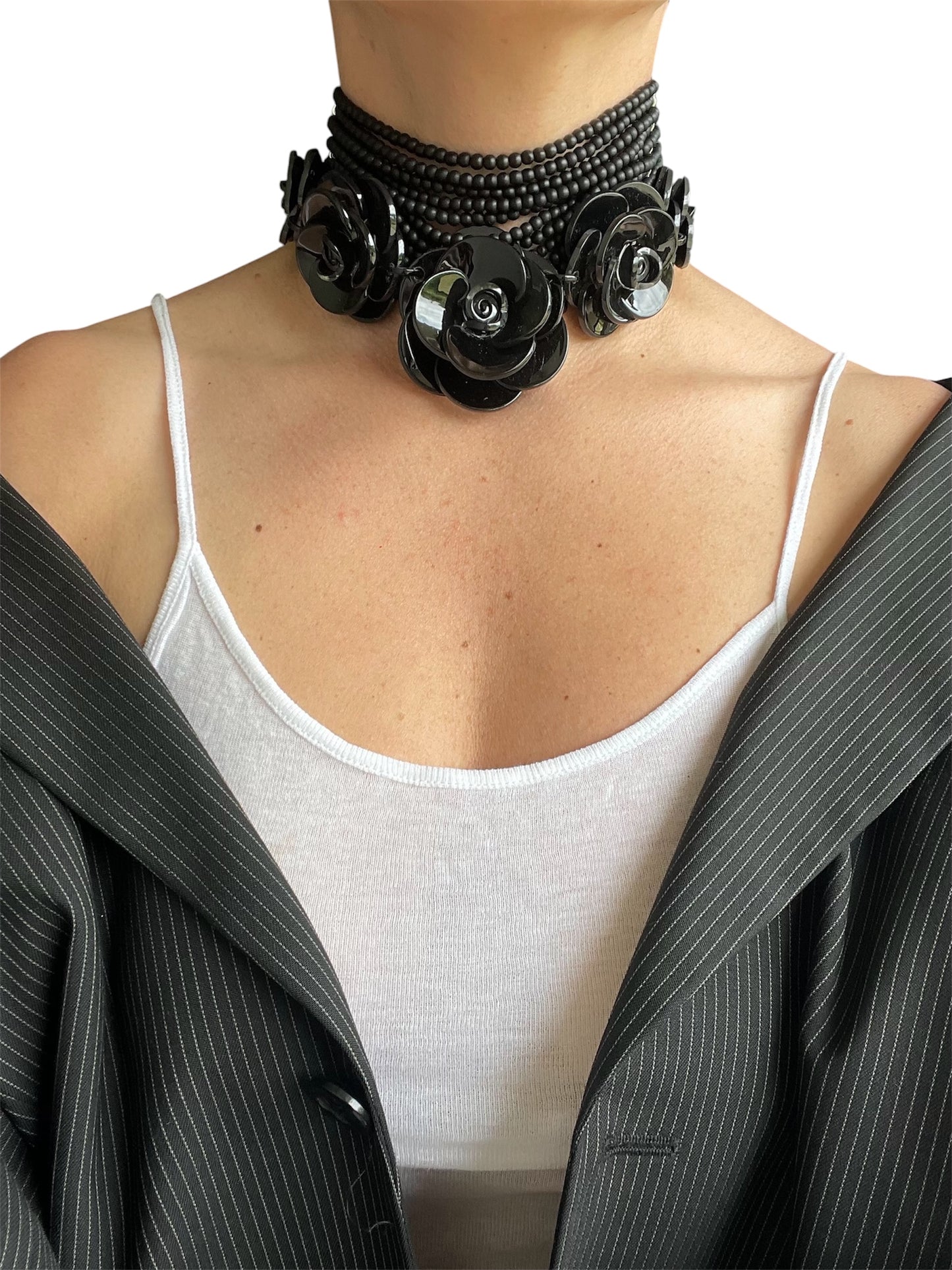 Shungite Choker Necklace with Plastic Roses