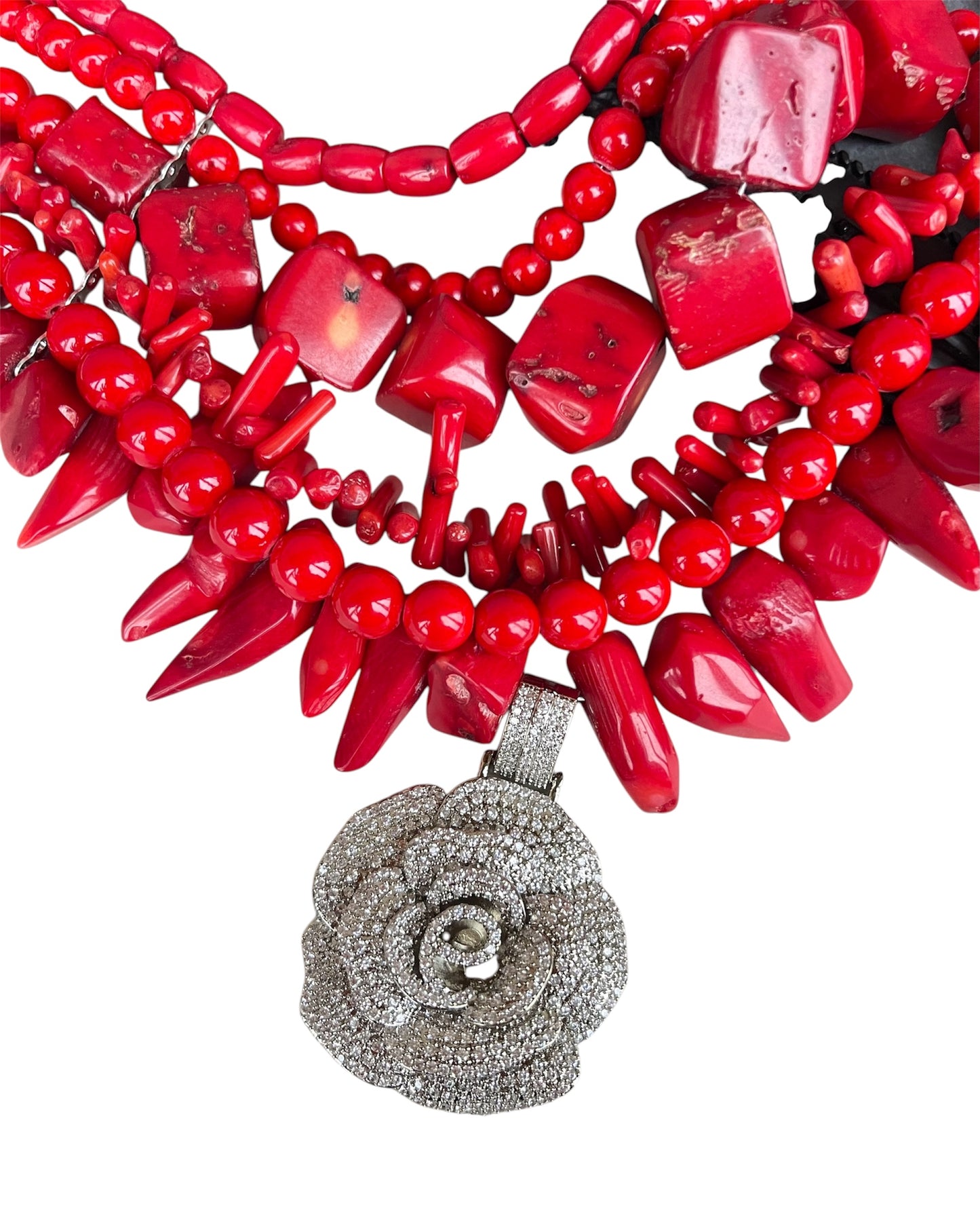 Red Coral Choker with Metal Rose