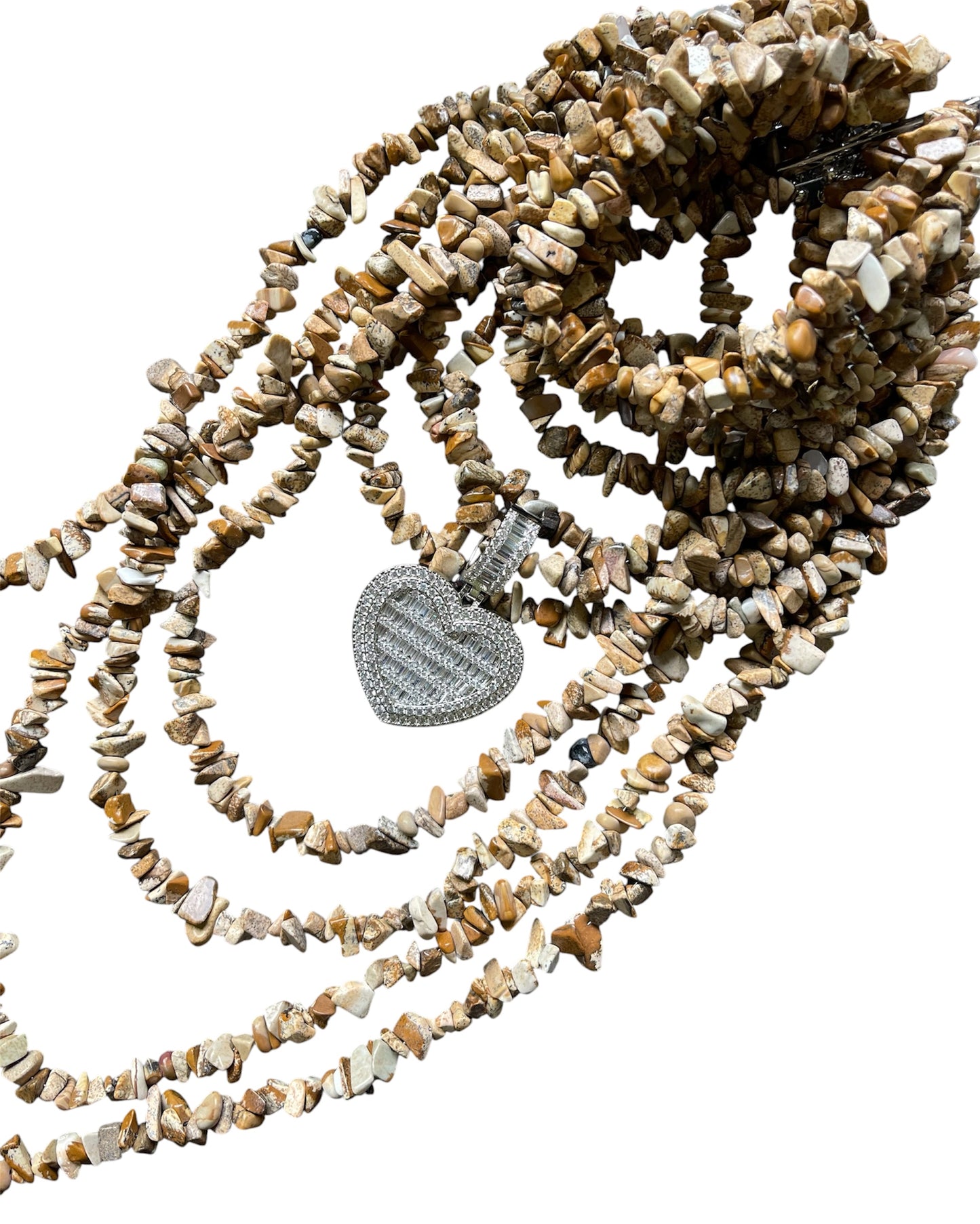 Jasper Necklace with Metal Pendant