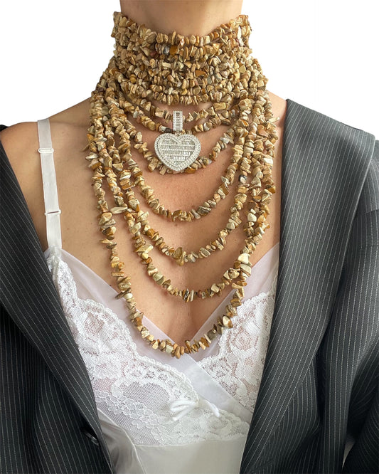 Jasper Necklace with Metal Pendant