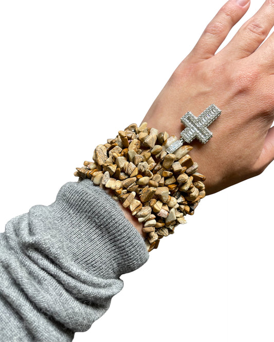 Jasper Bracelet with Metal Cross