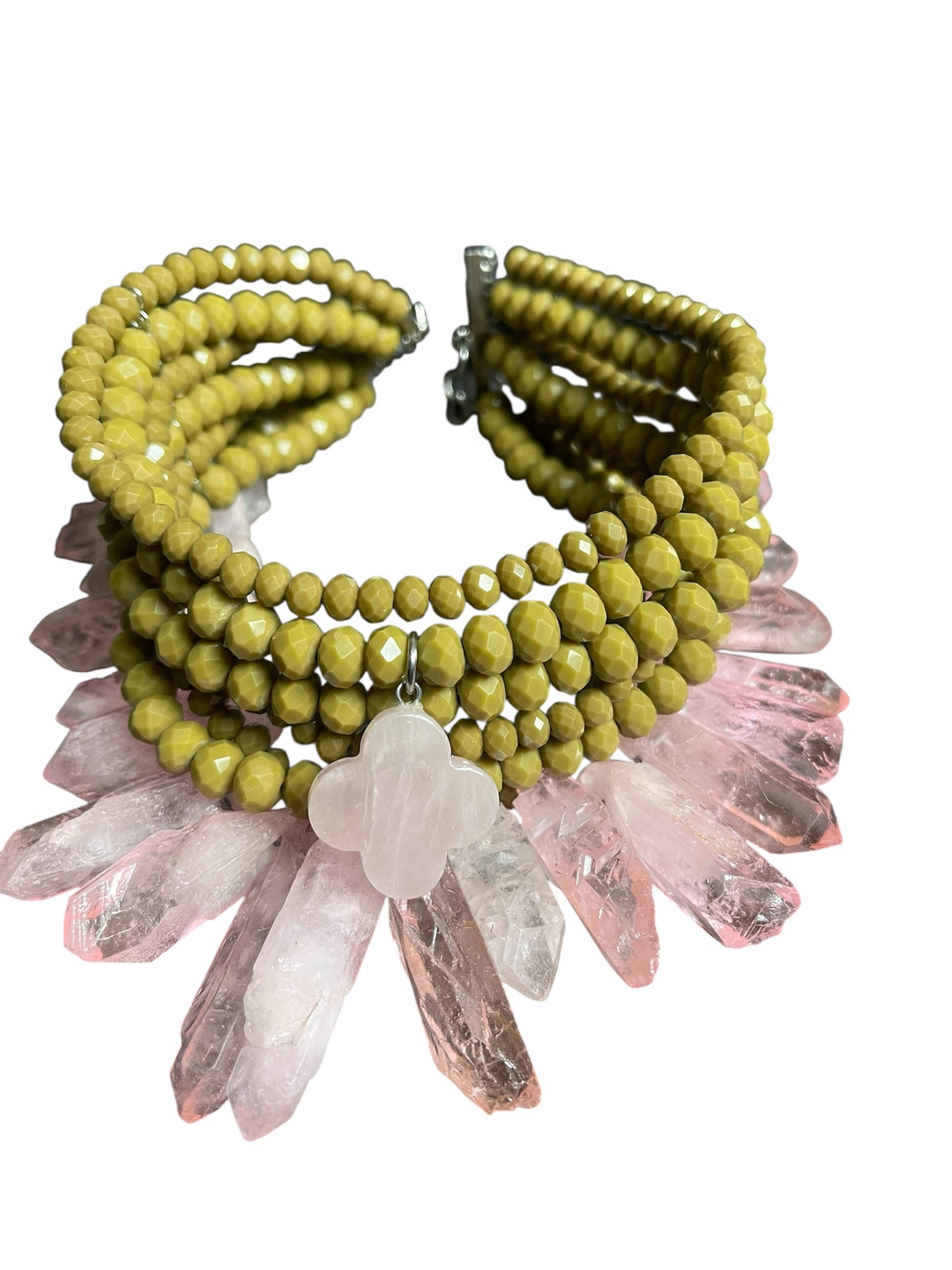 Czech Glass and Rose Quartz Choker Necklace