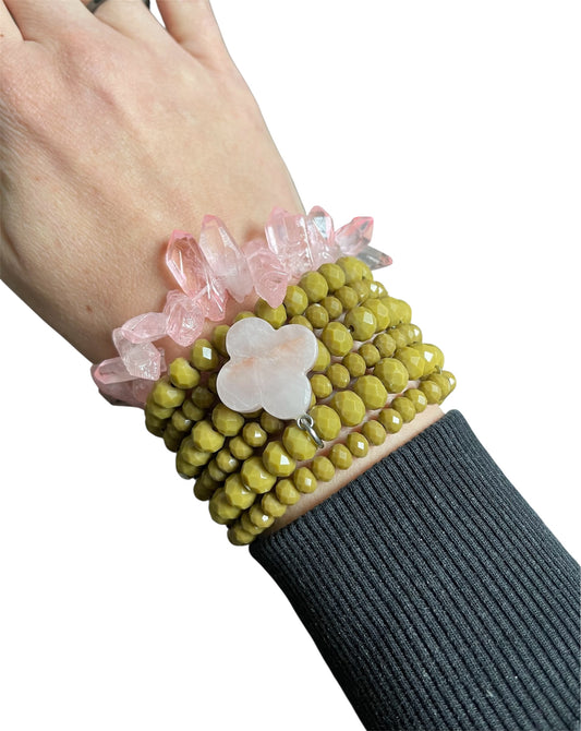 Bracelet with Czech Glass and Rose Quartz