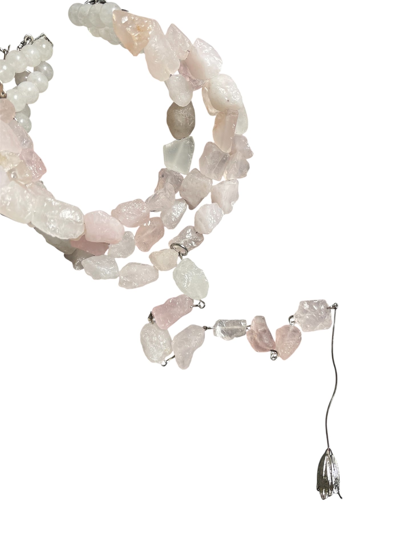 Raw Rose Quartz Choker with Metal Pendant