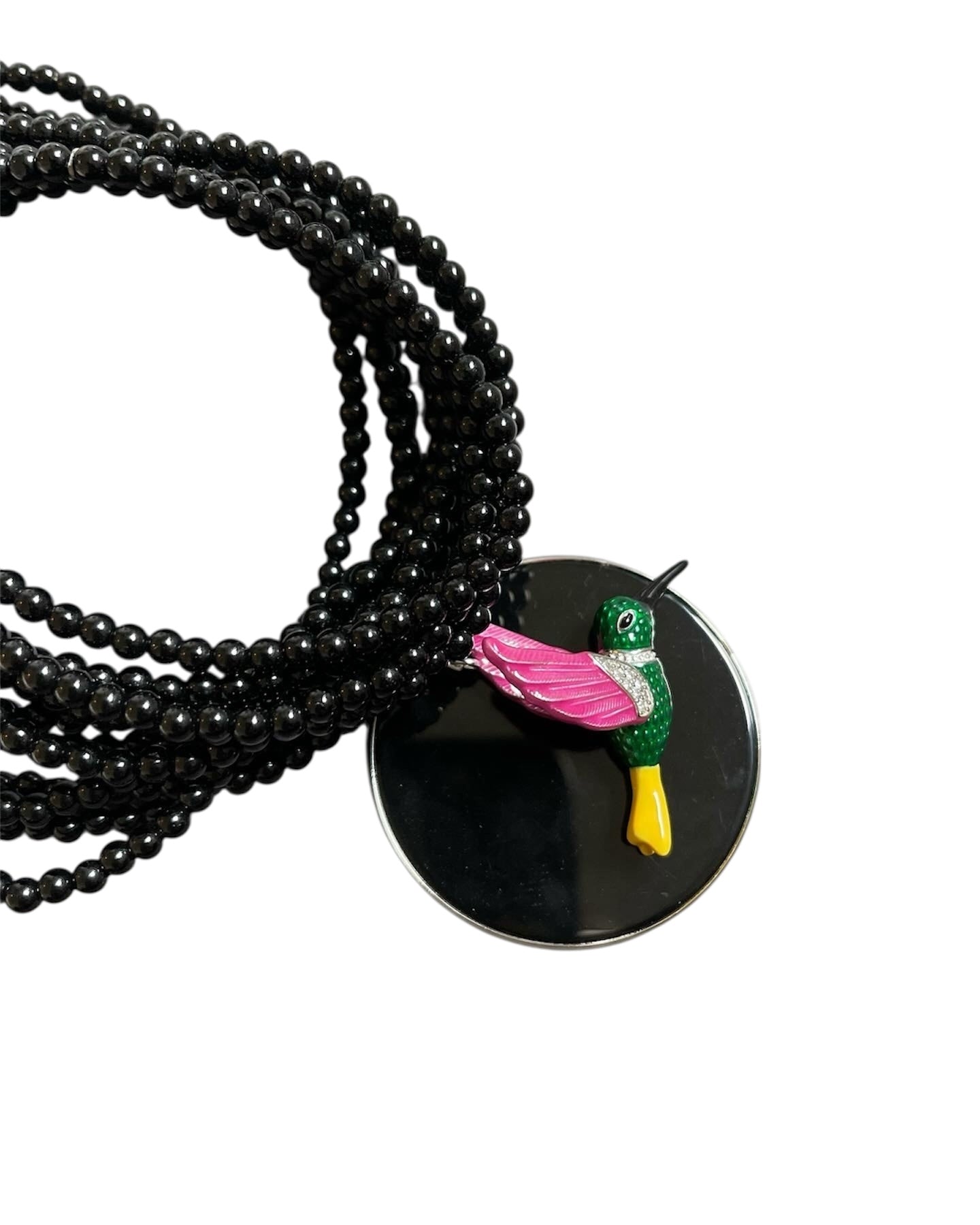 Black Agate Choker Necklace with Sterling Silver & Glass Pendants