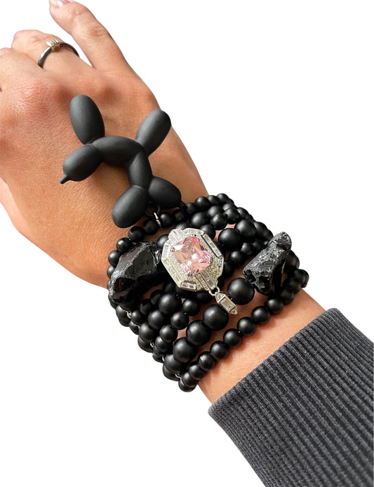 Elastic Shungite Bracelet with Dog Charm – Pendant With Zirconium