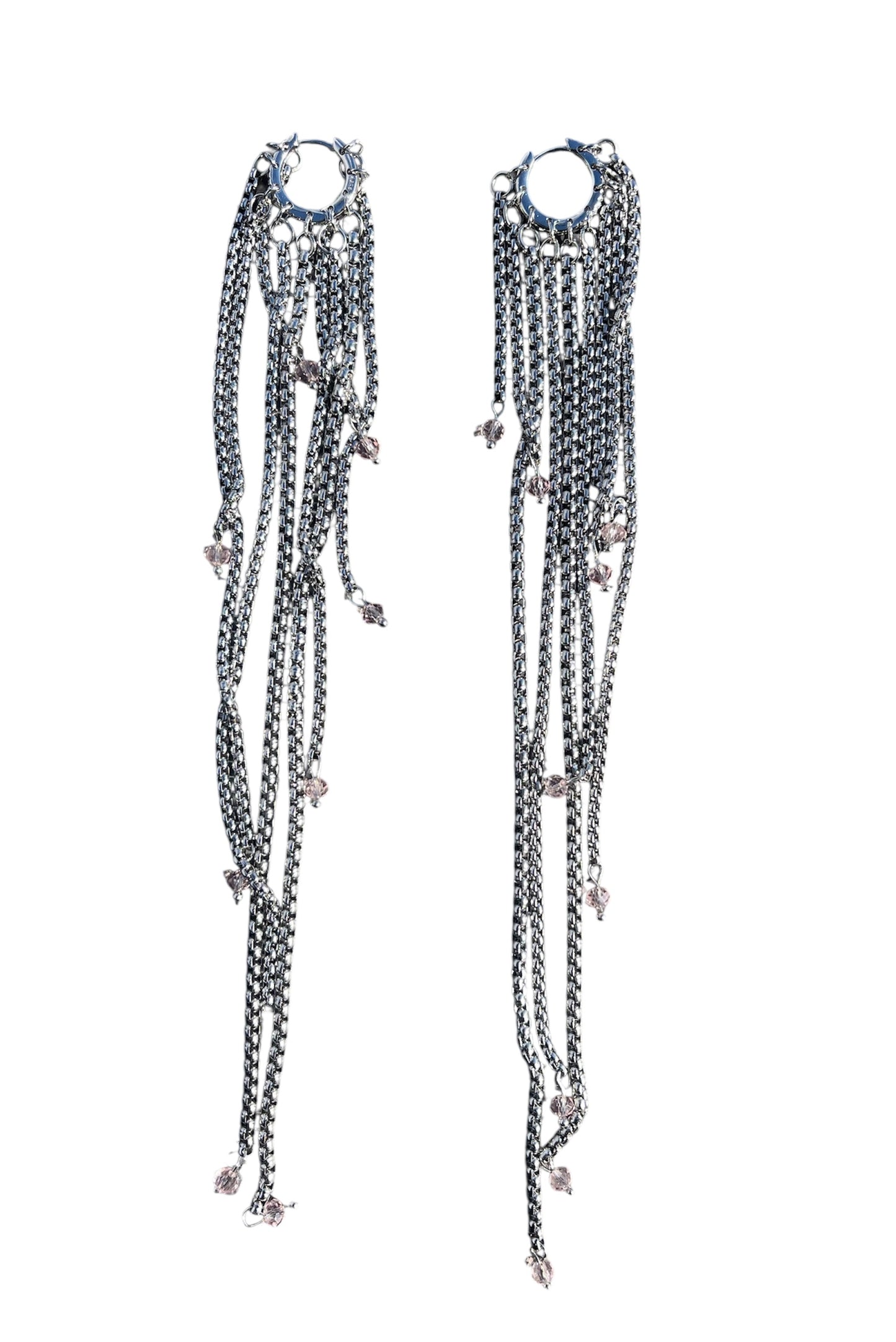 Sterling Silver Earrings with Czech Glass Pink & Metal Chain